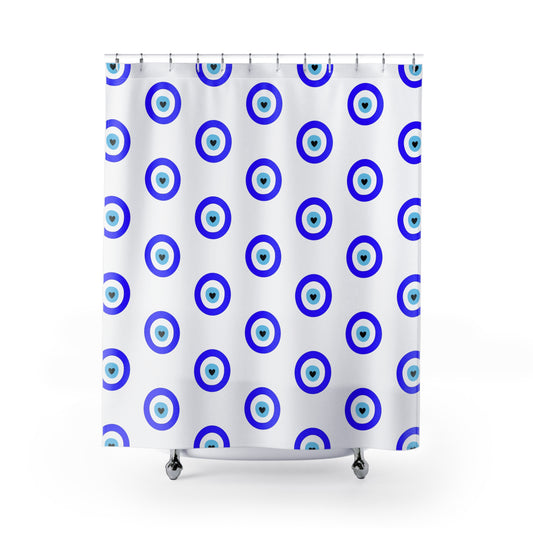 "Protect Your Energy" Evil Eye White Shower Curtain