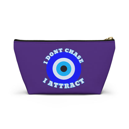 Indigo Evil Eye "I Don't Chase I Attract" Sleek T-Bottom Accessory Bag