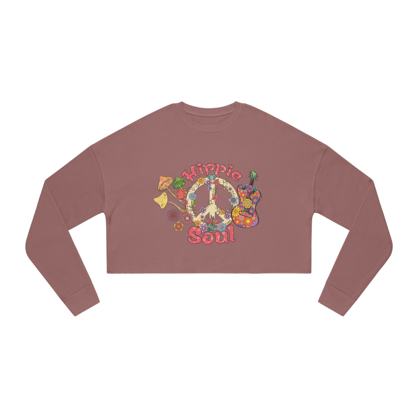 Women's "Hippie Soul" Crop Top Long Sleeve With Peace Sign Sweatshirt