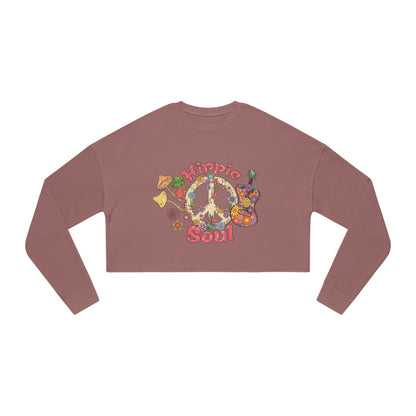 Women's "Hippie Soul" Crop Top Long Sleeve With Peace Sign Sweatshirt