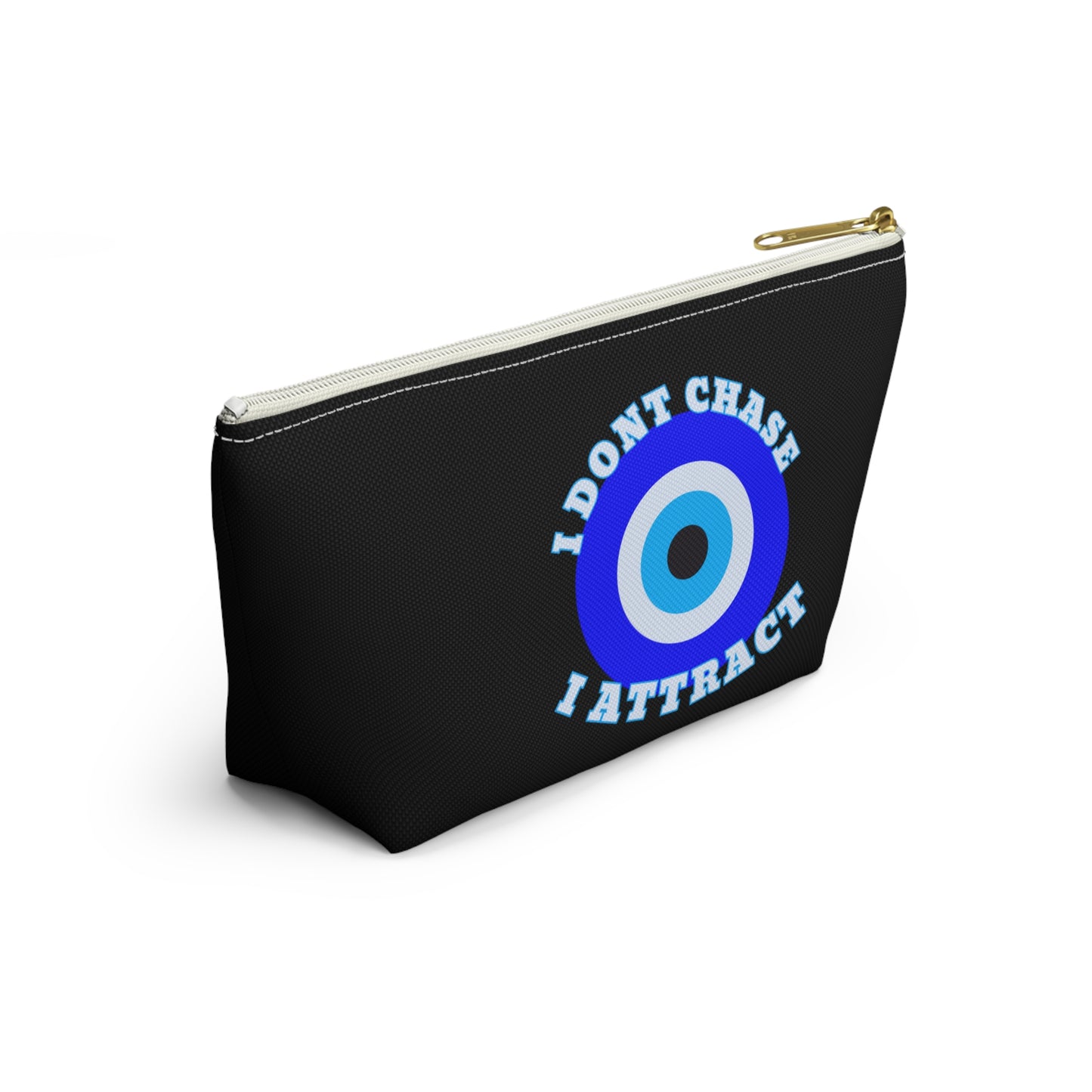 Midnight Black Evil Eye "I Don't Chase I Attract" Sleek T-Bottom Accessory Bag