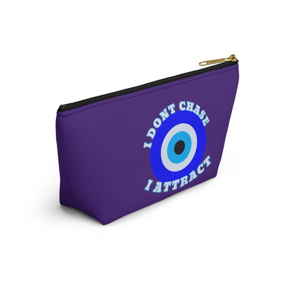 Indigo Evil Eye "I Don't Chase I Attract" Sleek T-Bottom Accessory Bag