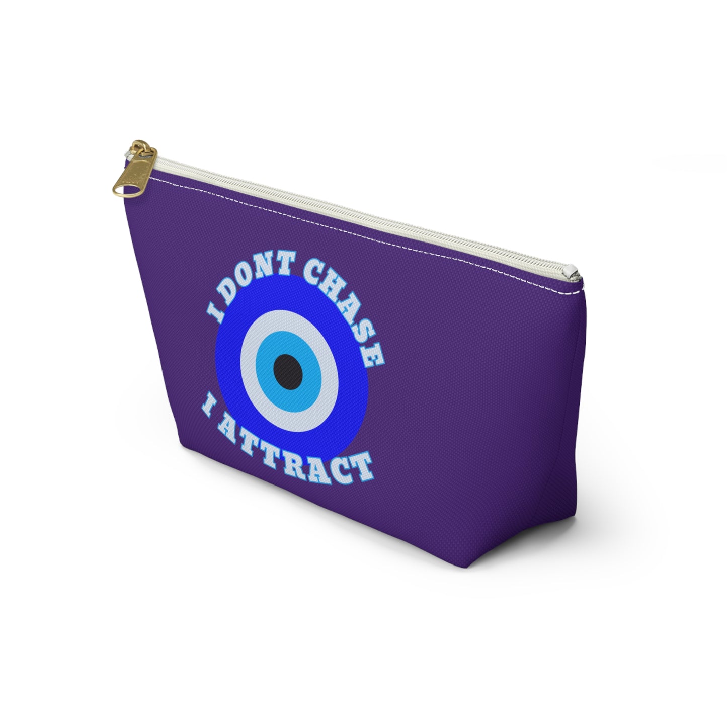 Indigo Evil Eye "I Don't Chase I Attract" Sleek T-Bottom Accessory Bag