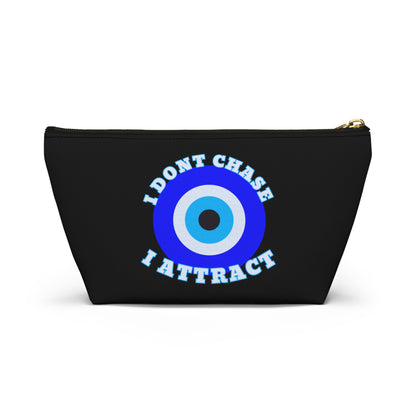 Midnight Black Evil Eye "I Don't Chase I Attract" Sleek T-Bottom Accessory Bag