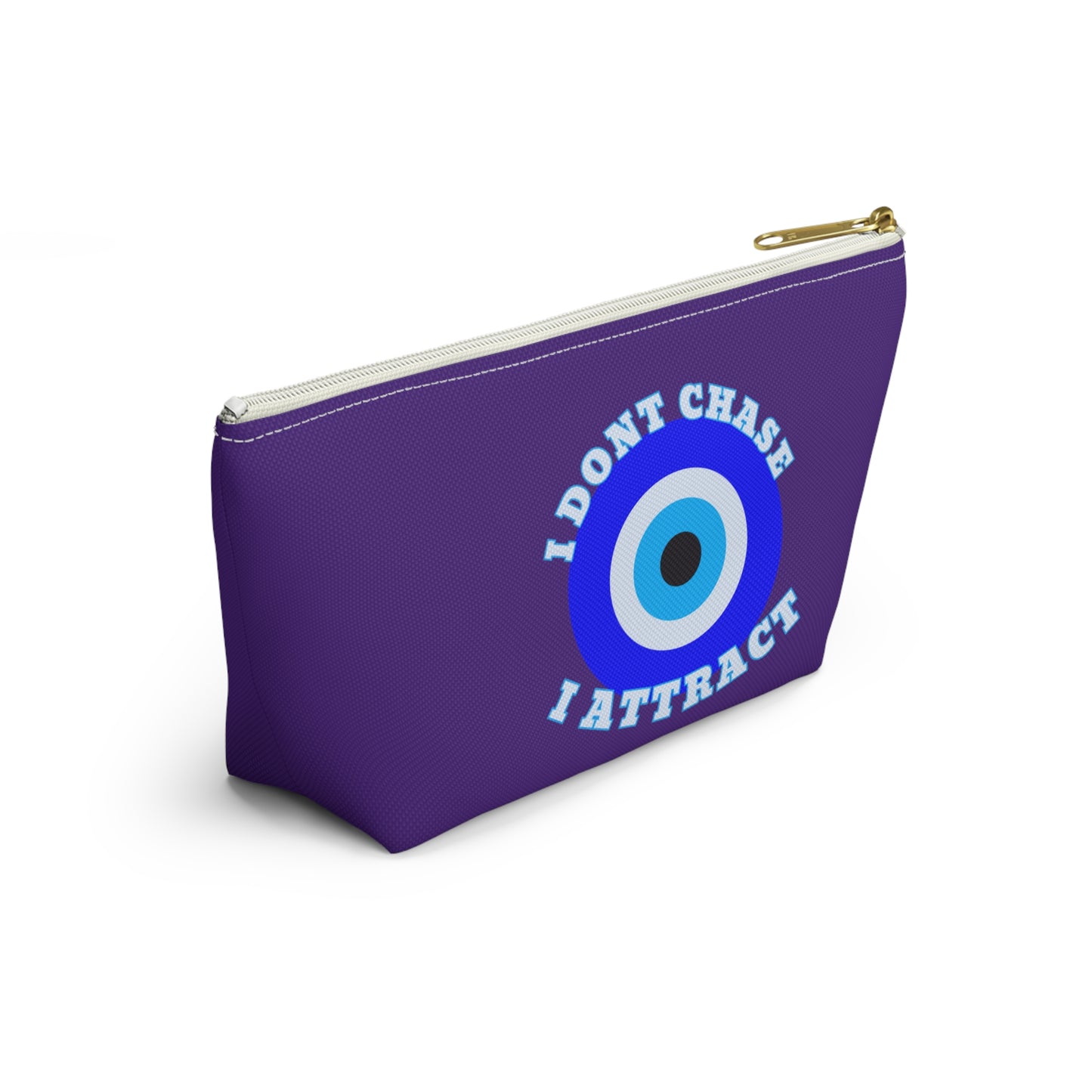 Indigo Evil Eye "I Don't Chase I Attract" Sleek T-Bottom Accessory Bag