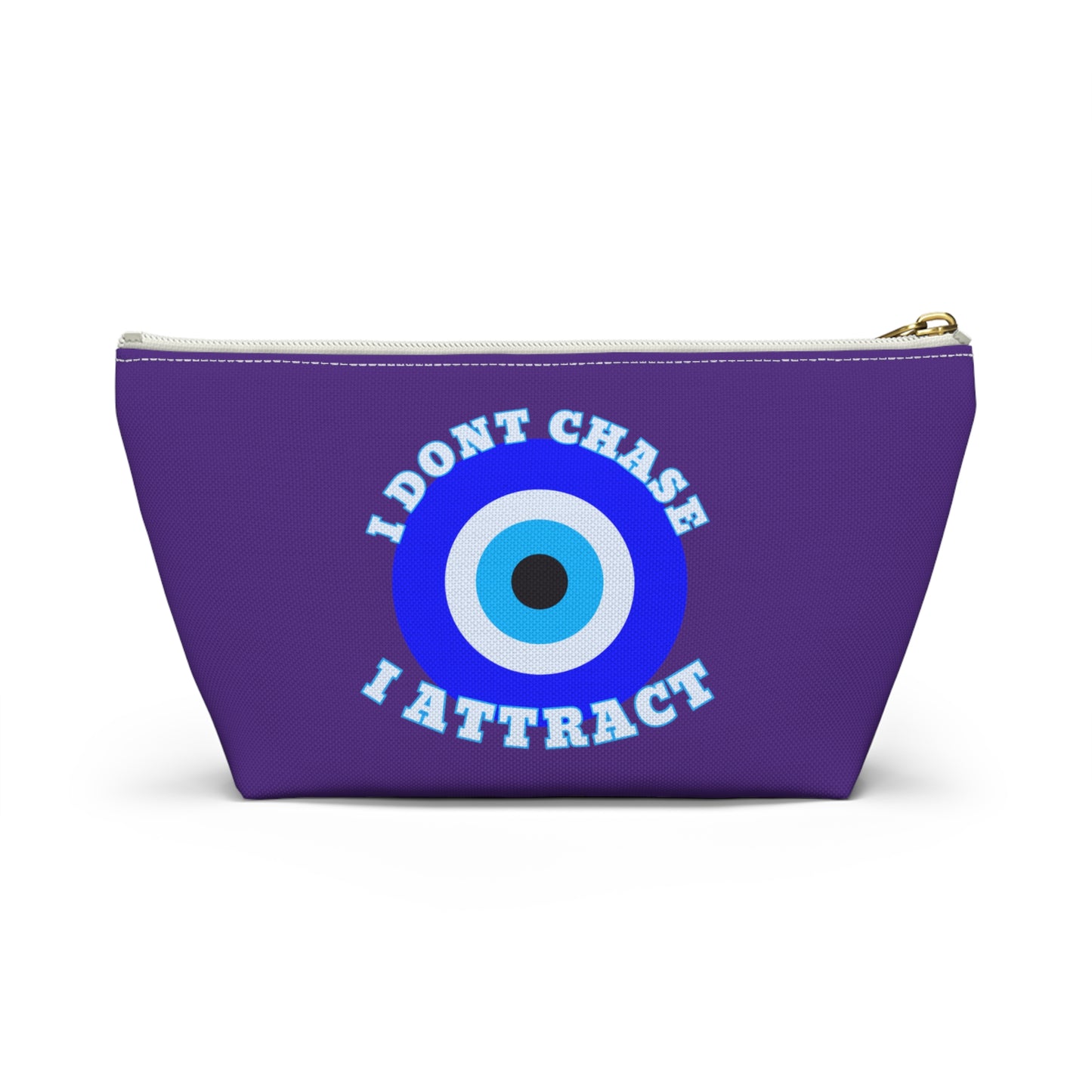 Indigo Evil Eye "I Don't Chase I Attract" Sleek T-Bottom Accessory Bag