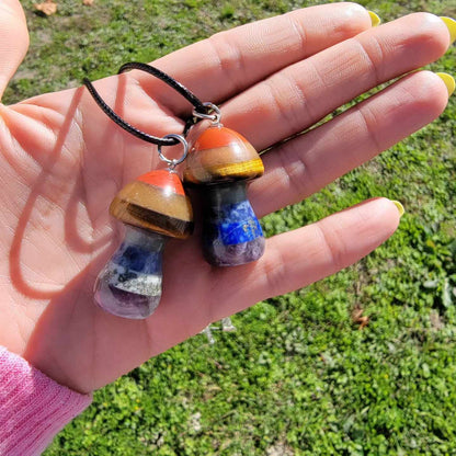 Sevenfold Chakra Stone Mushroom Necklace