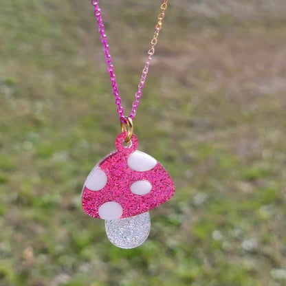 Glittering Mushroom Rainbow Necklace