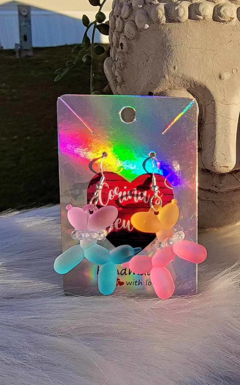 Joyful Rainbow Balloon Pup Earrings