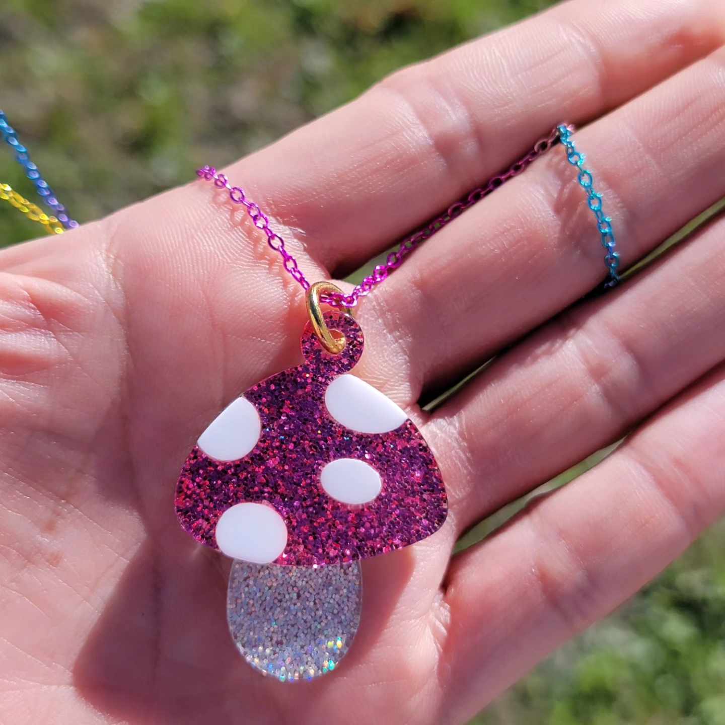 Glittering Mushroom Rainbow Necklace