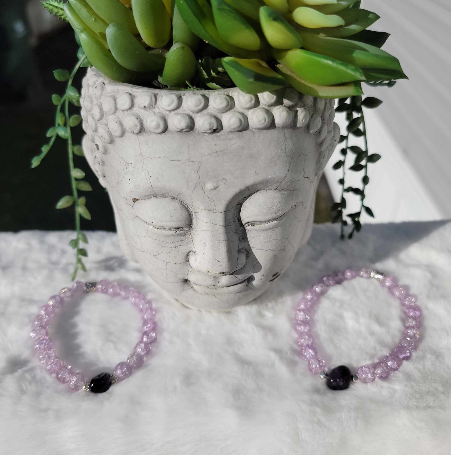 Soft Lavender Glass Beads With Amethyst Stone