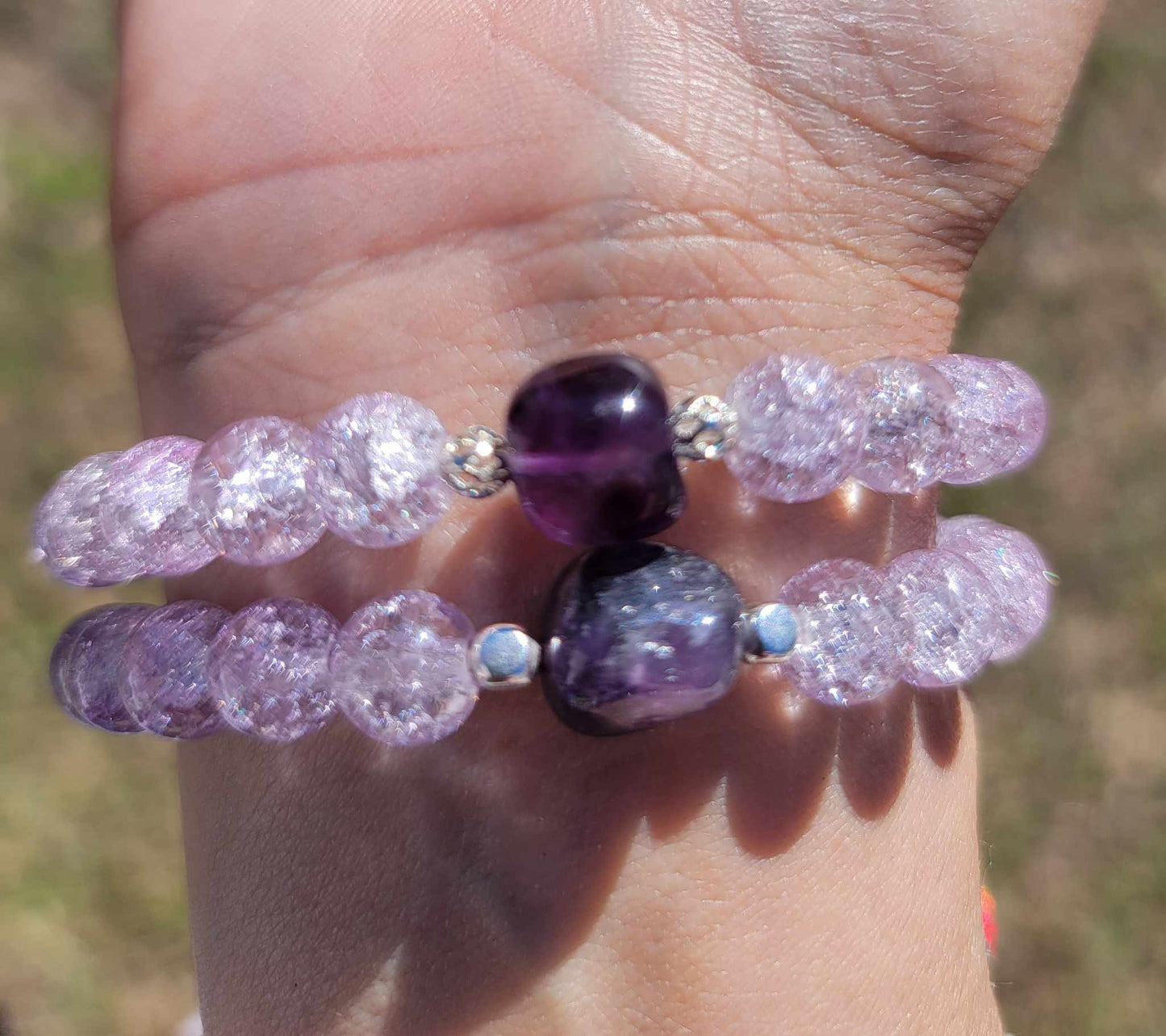 Soft Lavender Glass Beads With Amethyst Stone