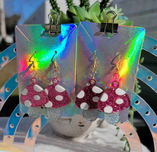 Pixie Pink Magic Mushroom Earrings