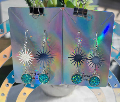 Cerulean Iridescent Sunburst Shimmer Dangles