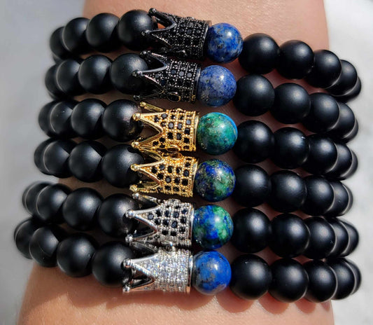 Kings Azurite Stone W/ Black Onyx Beaded Bracelet