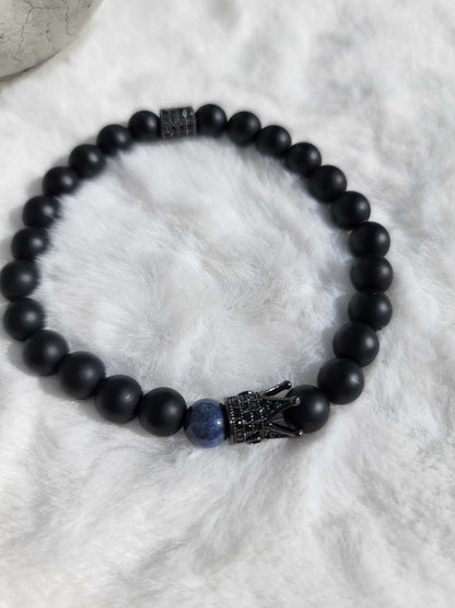 Kings Azurite Stone W/ Black Onyx Beaded Bracelet