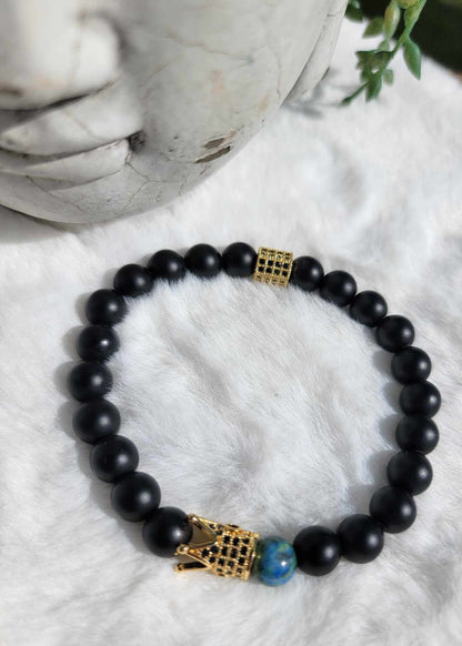 Kings Azurite Stone W/ Black Onyx Beaded Bracelet