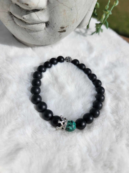 King's  African Turquoise Jasper Crown W/ Black Onyx Beads Bracelet