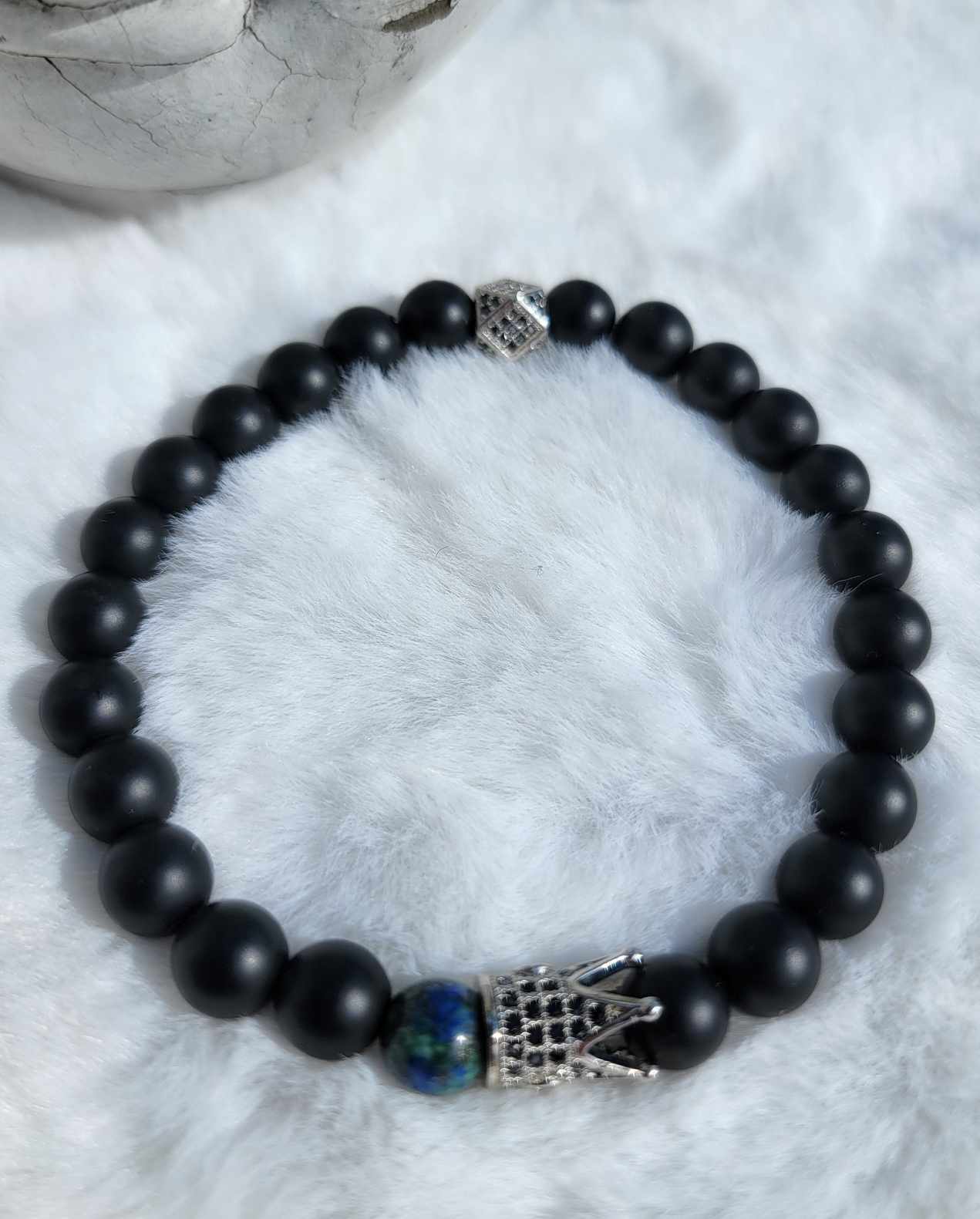 Kings Azurite Stone W/ Black Onyx Beaded Bracelet