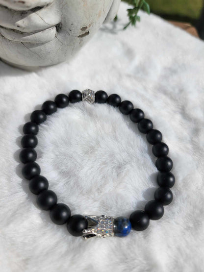 Kings Azurite Stone W/ Black Onyx Beaded Bracelet