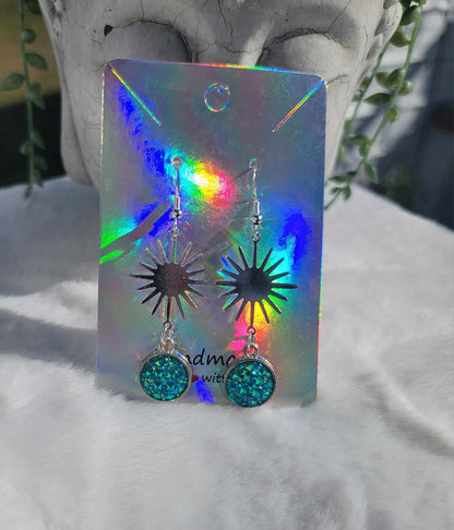 Cerulean Iridescent Sunburst Shimmer Dangles