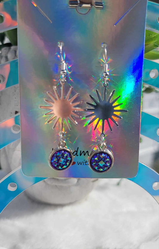 Sapphire Iridescent Sunburst Shimmer Dangles