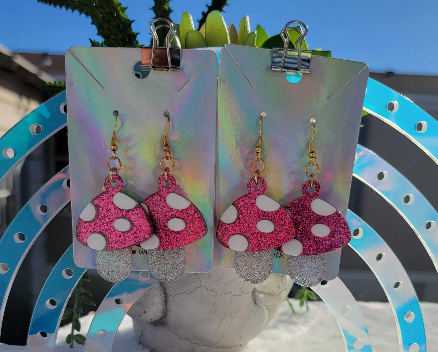 Pixie Pink Magic Mushroom Earrings