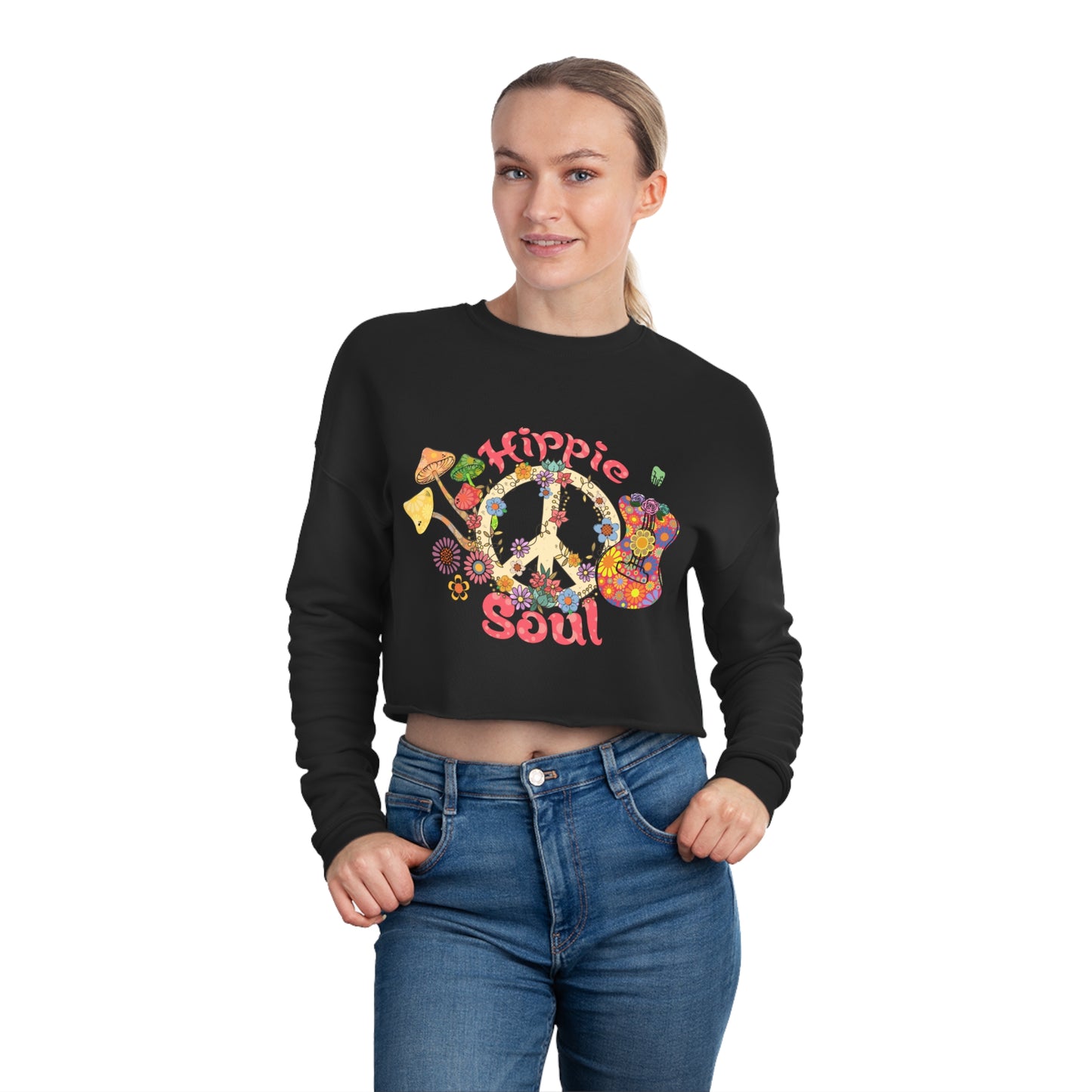 Women's "Hippie Soul" Crop Top Long Sleeve With Peace Sign Sweatshirt