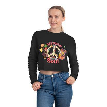 Women's "Hippie Soul" Crop Top Long Sleeve With Peace Sign Sweatshirt