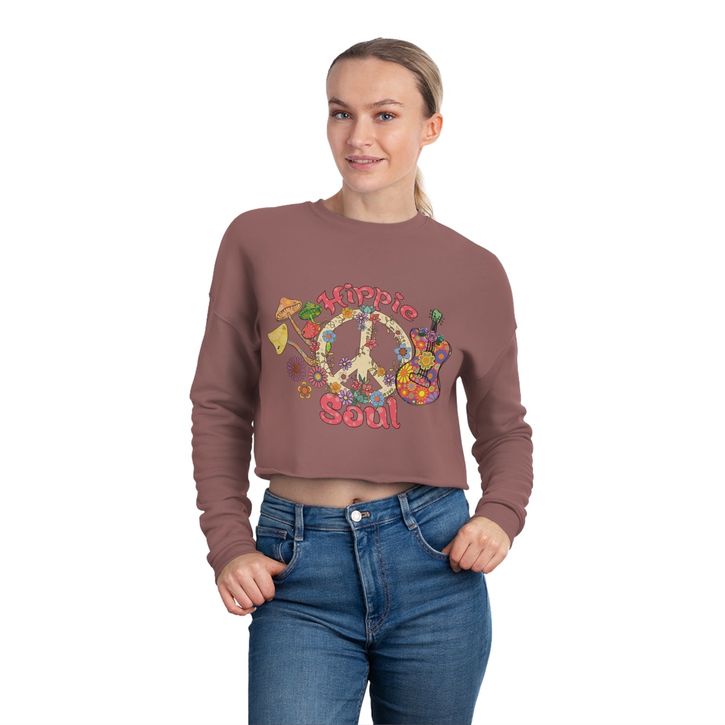 Women's "Hippie Soul" Crop Top Long Sleeve With Peace Sign Sweatshirt