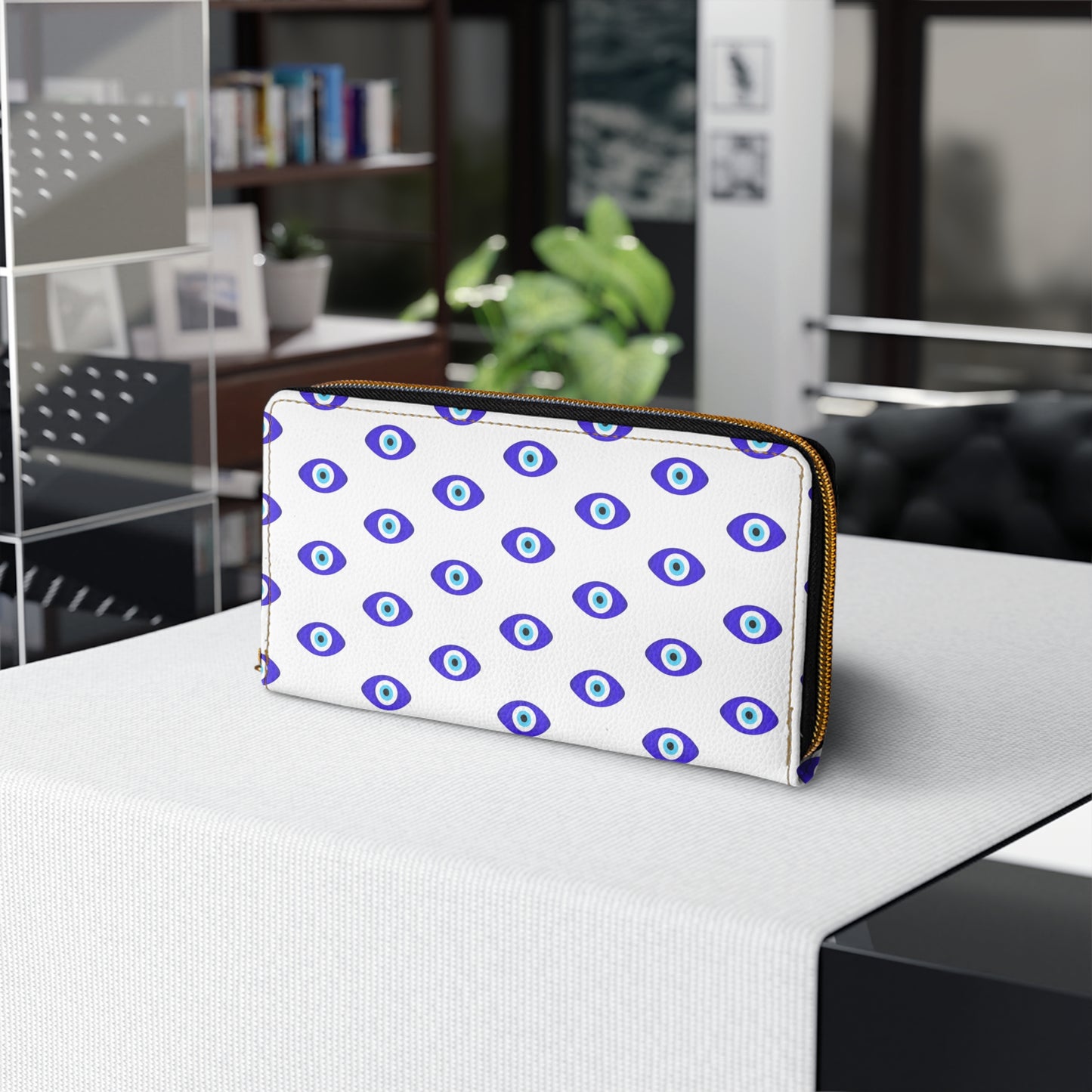 Ivory White "Protect Your Energy" Evil Eye Pattern Wallet