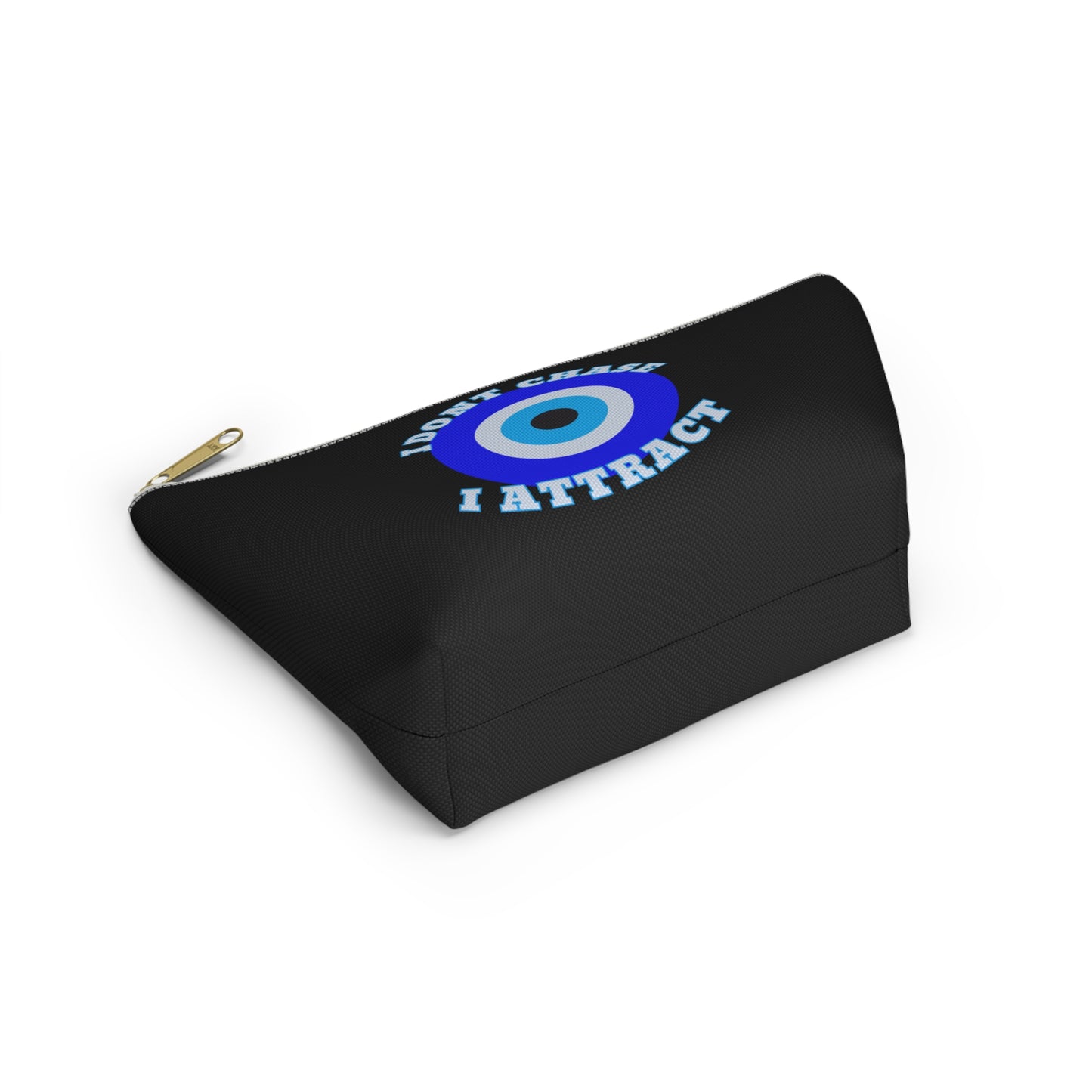 Midnight Black Evil Eye "I Don't Chase I Attract" Sleek T-Bottom Accessory Bag