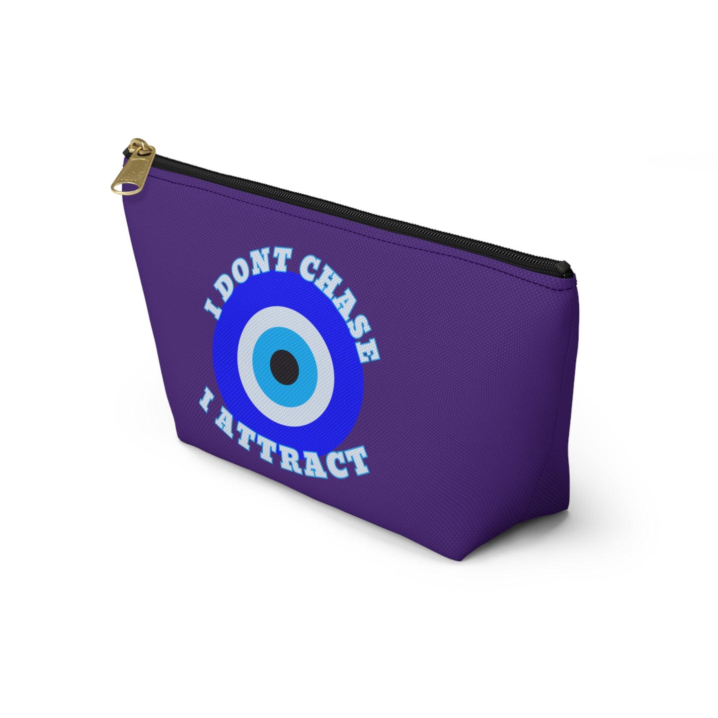 Indigo Evil Eye "I Don't Chase I Attract" Sleek T-Bottom Accessory Bag