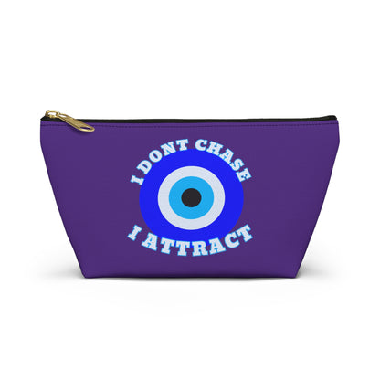 Indigo Evil Eye "I Don't Chase I Attract" Sleek T-Bottom Accessory Bag