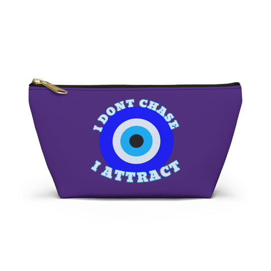 Indigo Evil Eye "I Don't Chase I Attract" Sleek T-Bottom Accessory Bag