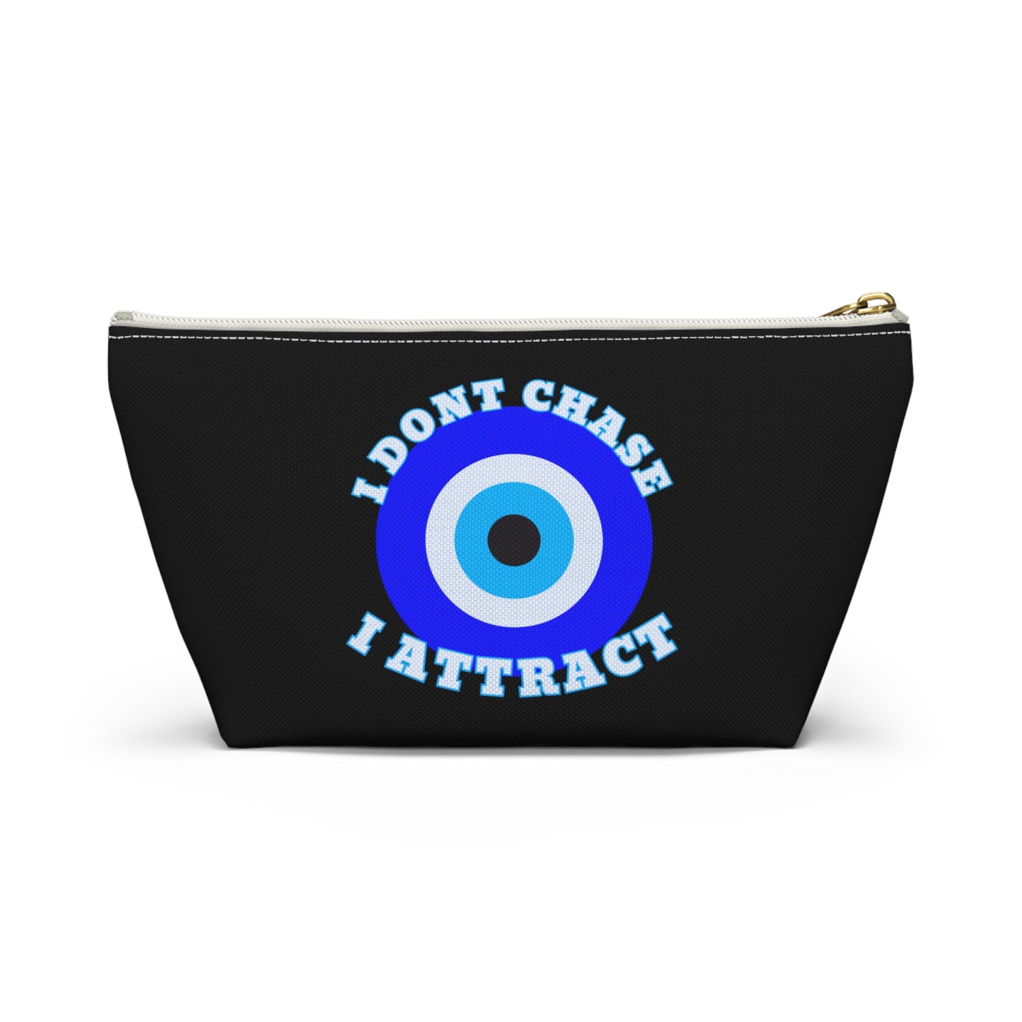 Midnight Black Evil Eye "I Don't Chase I Attract" Sleek T-Bottom Accessory Bag