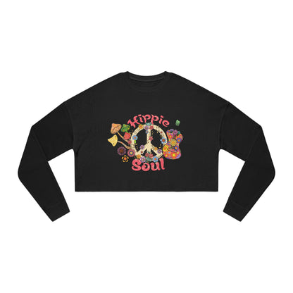 Women's "Hippie Soul" Crop Top Long Sleeve With Peace Sign Sweatshirt