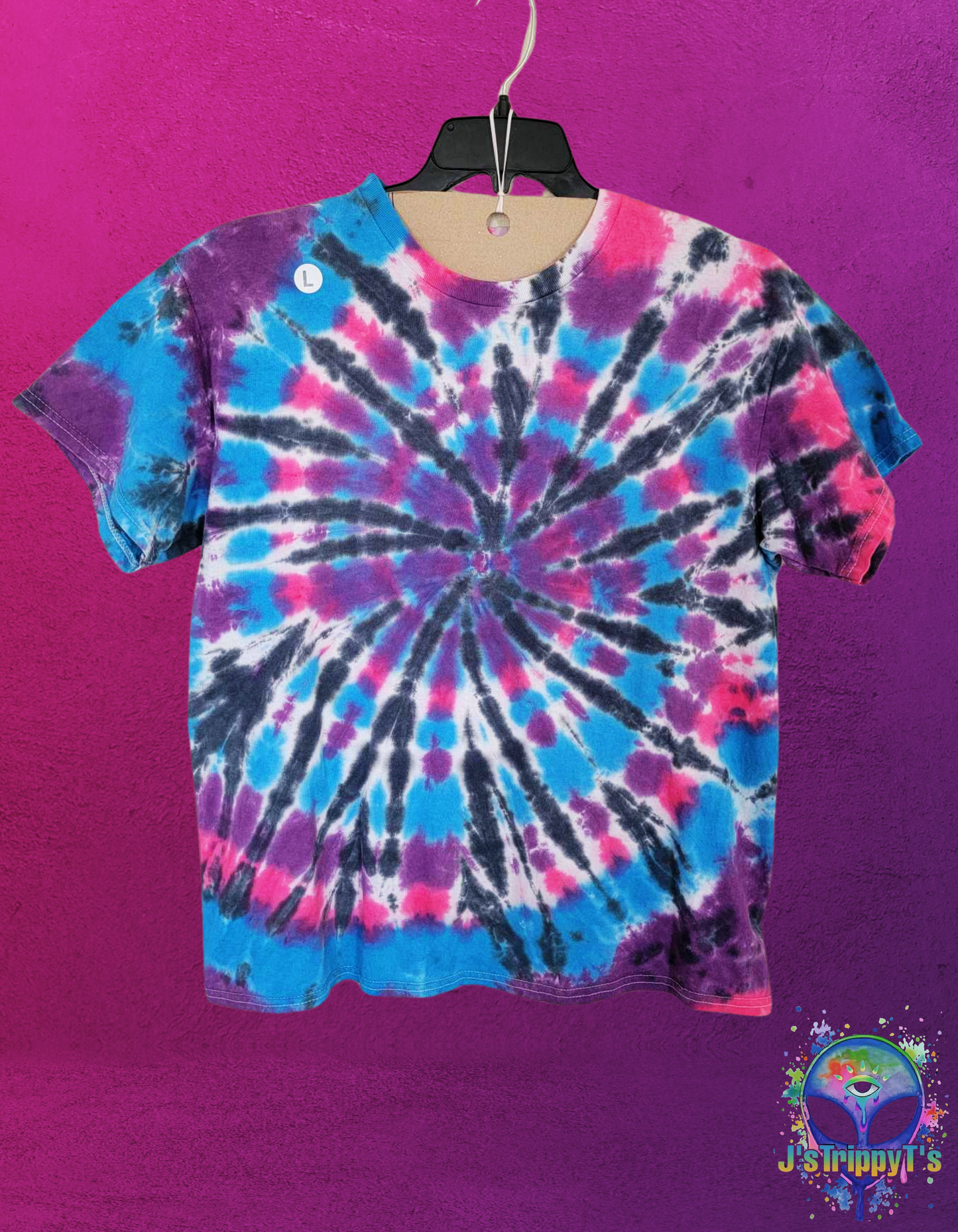 Cosmic Purple, Blue, Pink With Black Spiral Tie Dye Tee